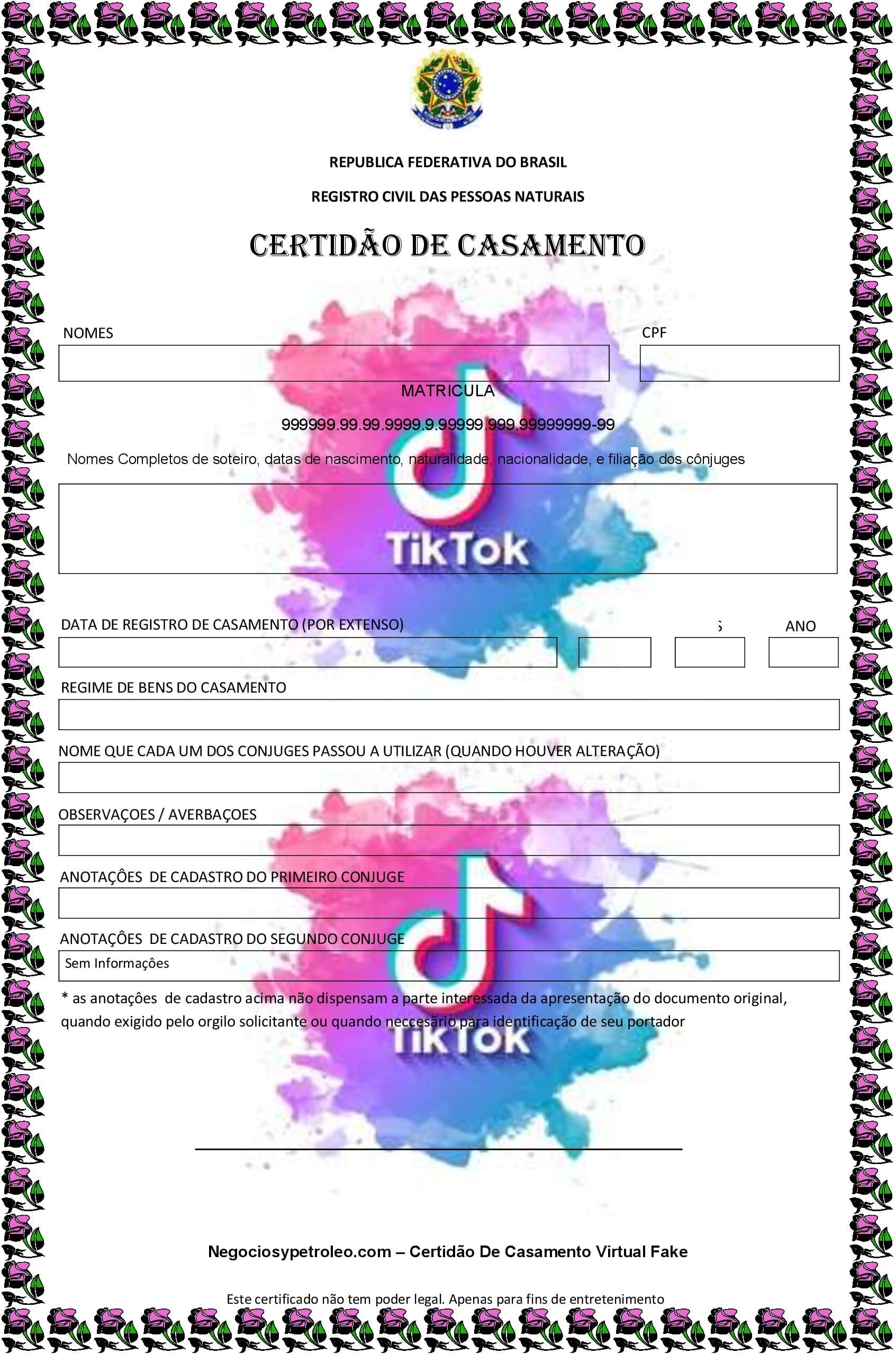 Certidão De Casamento Fake Tiktok