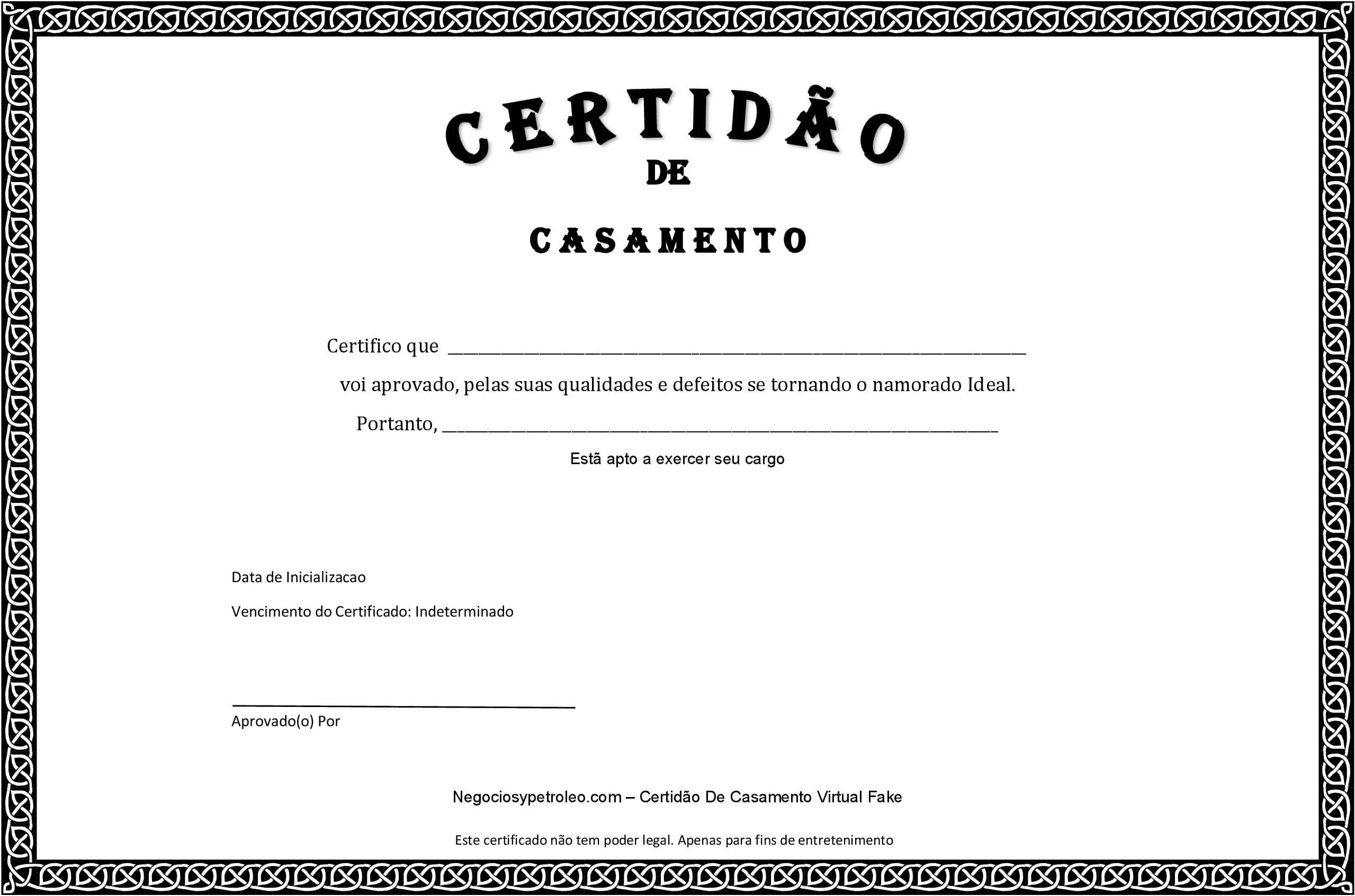 Certidão De Casamento Fake