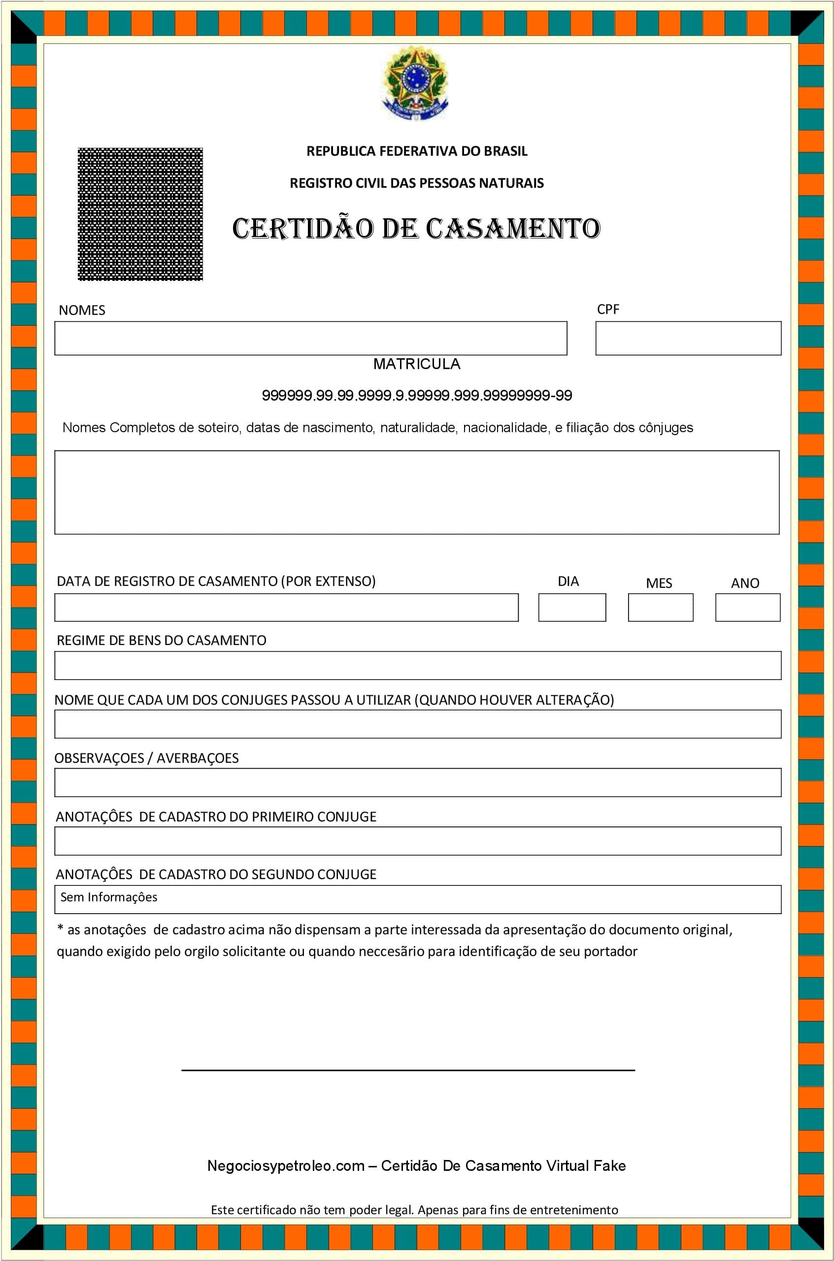 Certidão De Casamento Virtual Fake