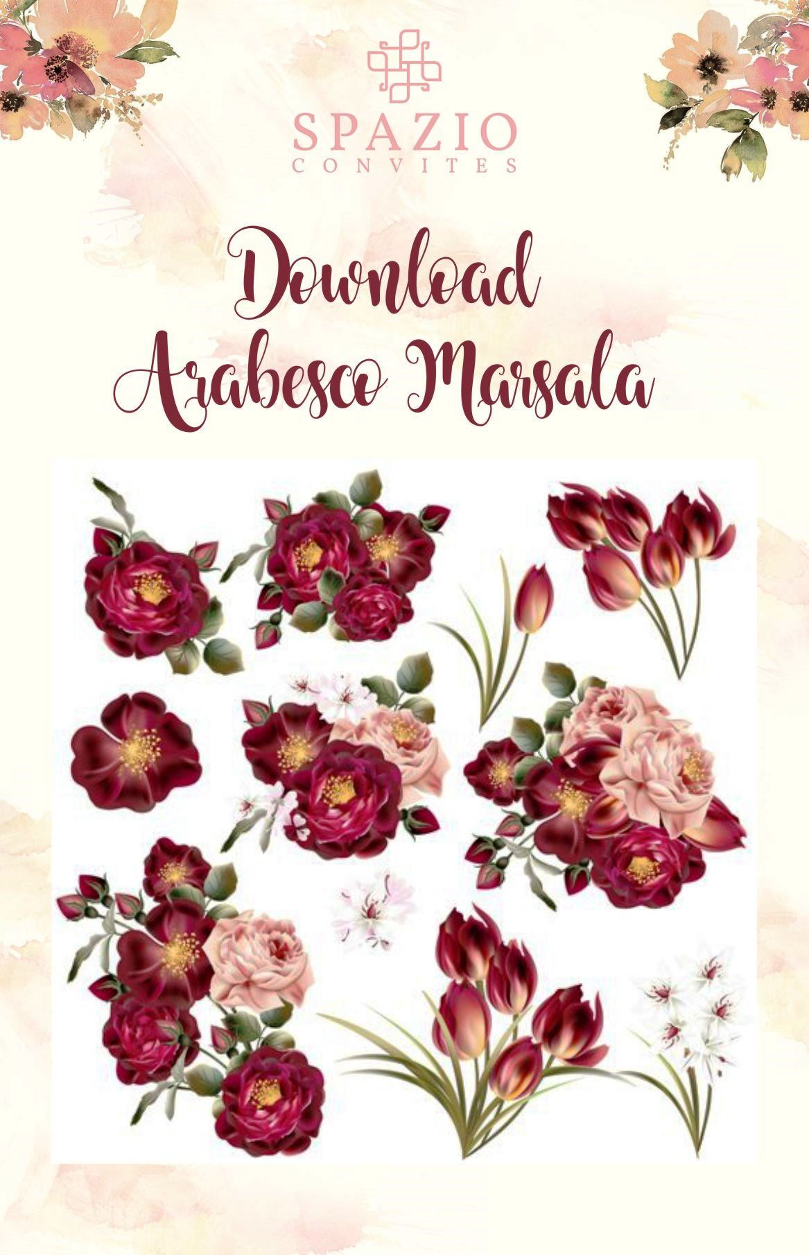 Casamento Convite Moldura Floral Marsala PNG