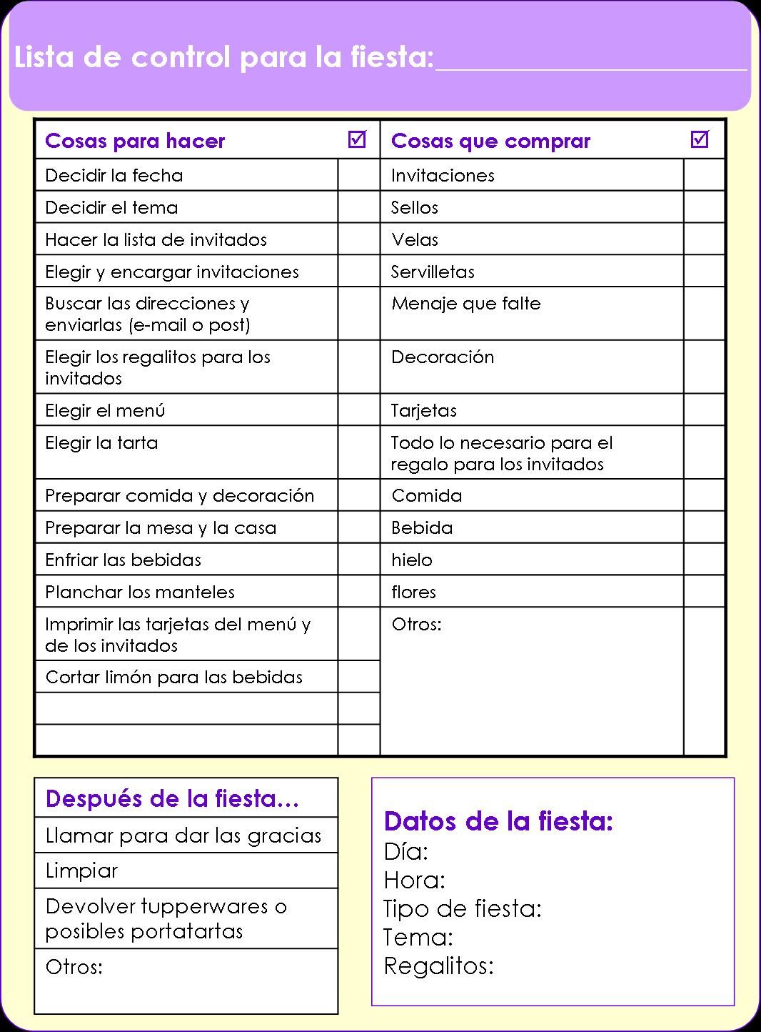 Lista de Control Para La Fiesta